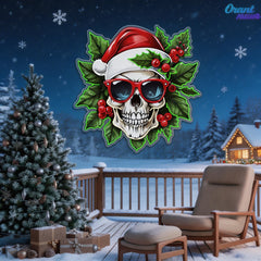 Holly Jolly Skull: Santa in Bloom Neon Sign Light Artwork