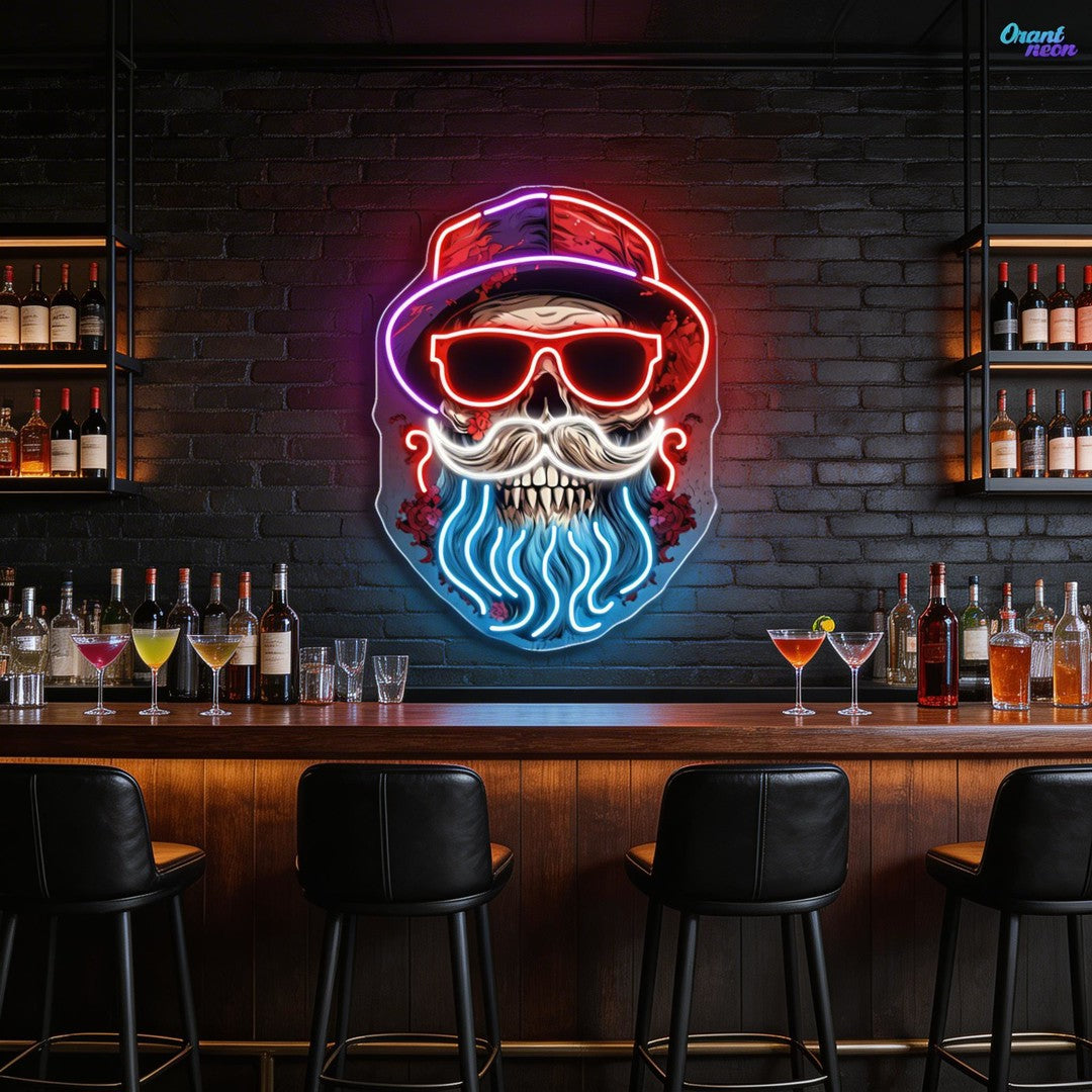 Neon Cheers: A Skull’s Refined Style Neon Sign Light Artwork