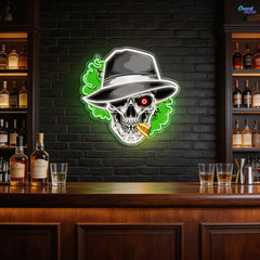 Skull, Hat & Smoke in the Neon Glow Neon Sign Light Artwork