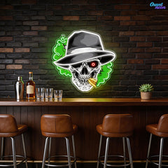 Skull, Hat & Smoke in the Neon Glow Neon Sign Light Artwork