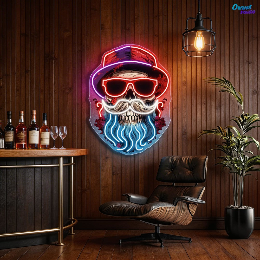 Neon Cheers: A Skull’s Refined Style Neon Sign Light Artwork