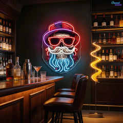 Neon Cheers: A Skull’s Refined Style Neon Sign Light Artwork