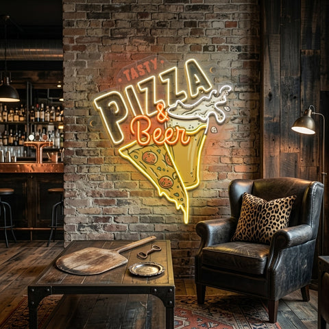 Tasty Pizza & Beer LED Neon Sign Light Pop Art