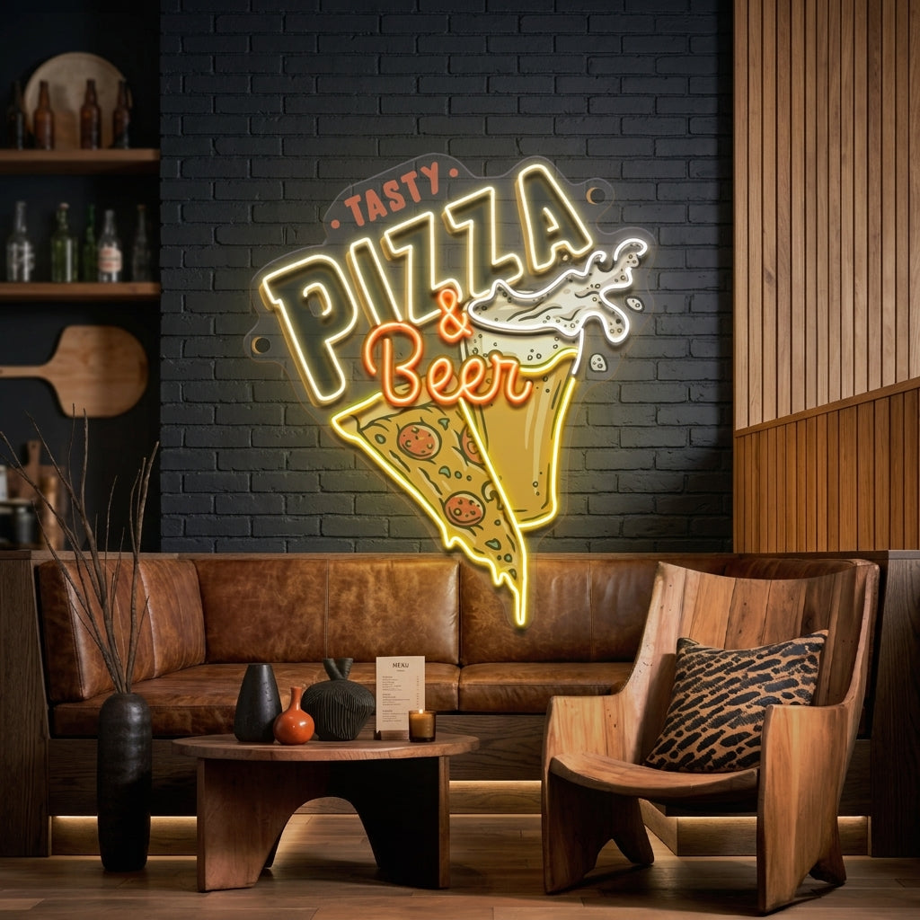 Tasty Pizza & Beer LED Neon Sign Light Pop Art