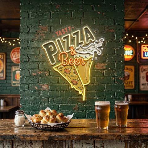 Tasty Pizza & Beer LED Neon Sign Light Pop Art