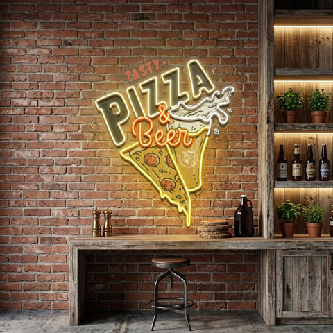 Tasty Pizza & Beer LED Neon Sign Light Pop Art