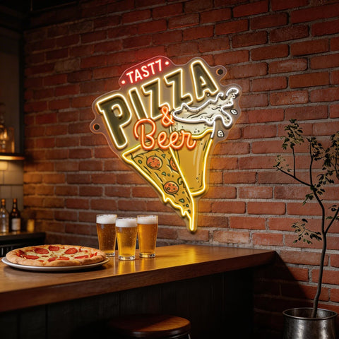 Tasty Pizza & Beer LED Neon Sign Light Pop Art