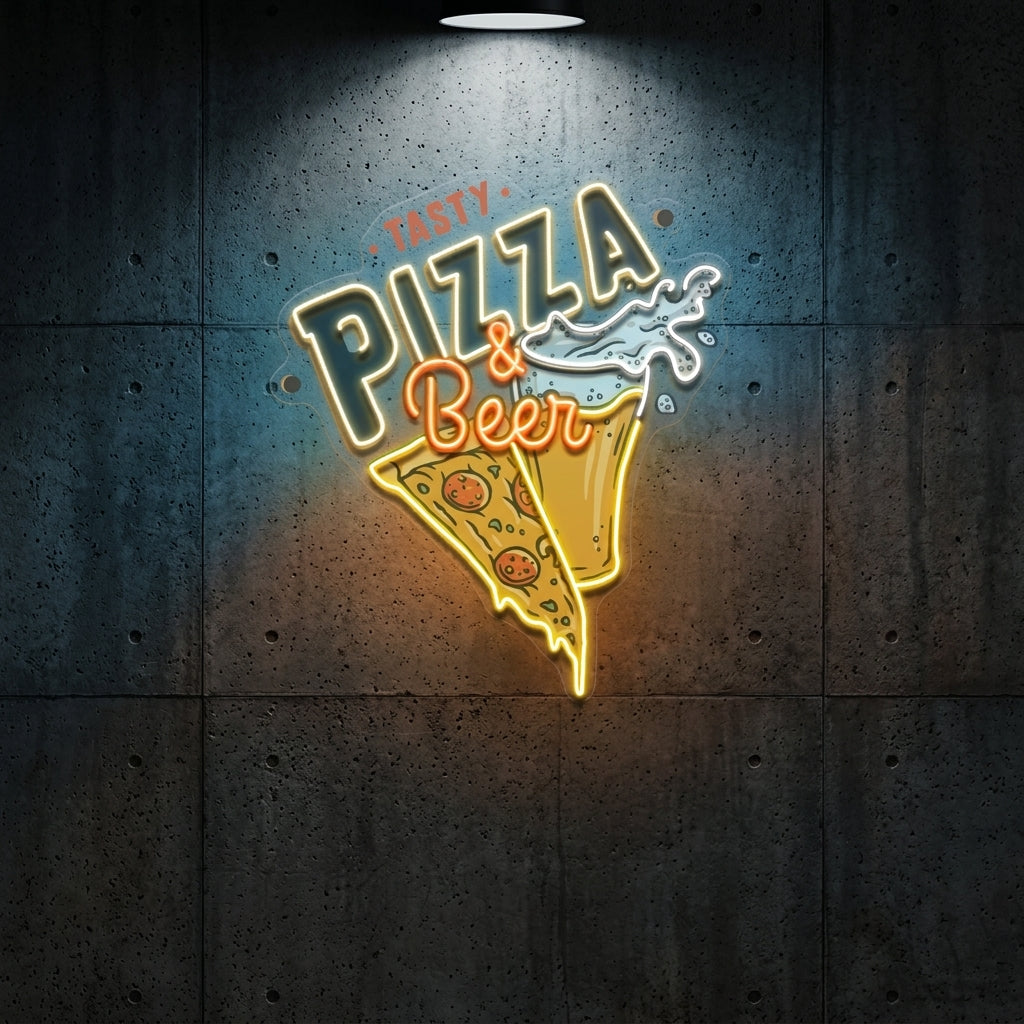 Tasty Pizza & Beer LED Neon Sign Light Pop Art