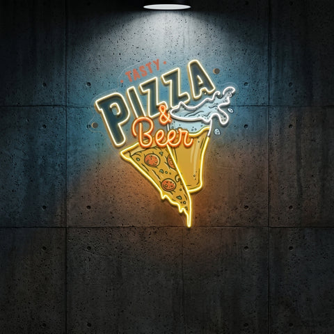 Tasty Pizza & Beer LED Neon Sign Light Pop Art