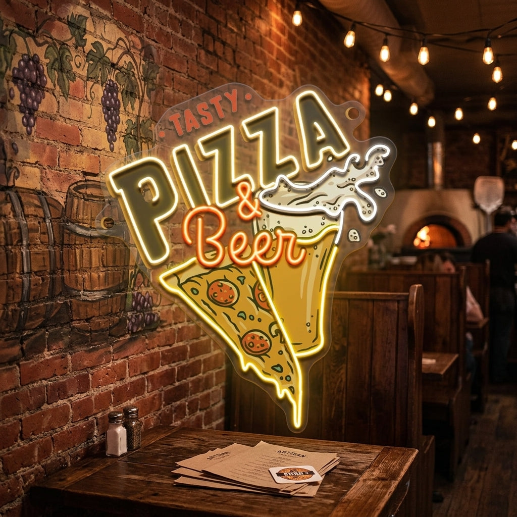 Tasty Pizza & Beer LED Neon Sign Light Pop Art