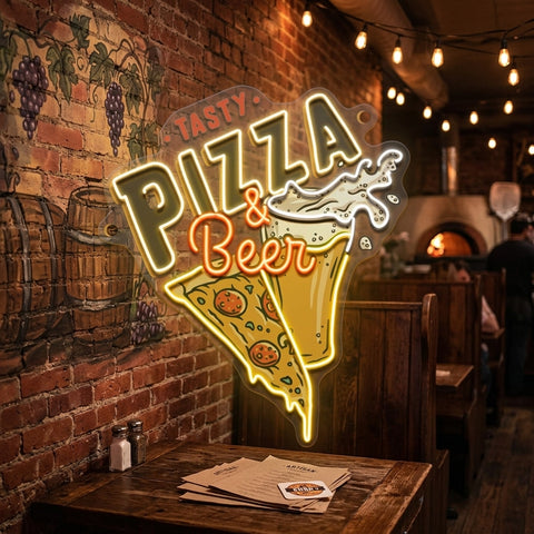 Tasty Pizza & Beer LED Neon Sign Light Pop Art