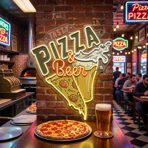Tasty Pizza & Beer LED Neon Sign Light Pop Art