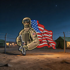 The American Pride - Soldier holds Gun and USA Flag Neon Sign Light Artwork