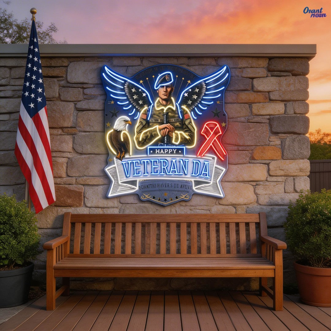 Soldier America Wings and Cool Eagle best Gift for Veteran Neon Sign Light Artwork
