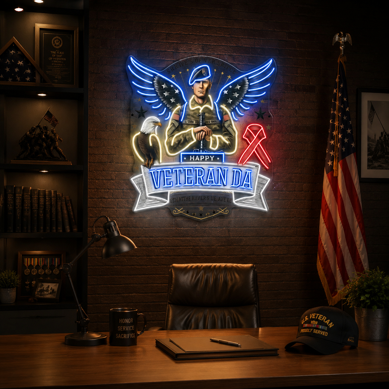 Soldier America Wings and Cool Eagle best Gift for Veteran Neon Sign Light Artwork