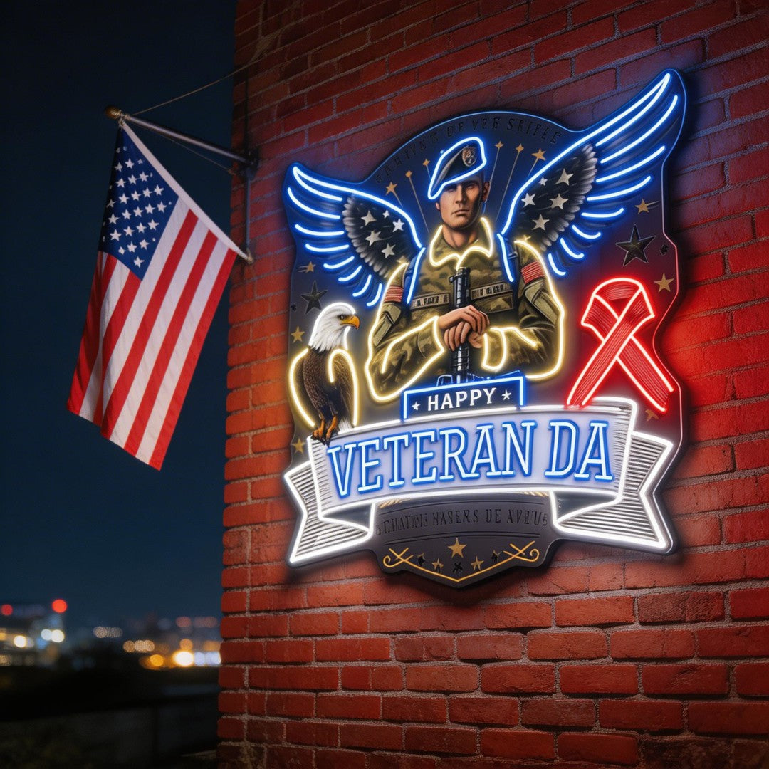 Soldier America Wings and Cool Eagle best Gift for Veteran Neon Sign Light Artwork