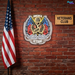 Angel Soldier hold Short Guns raise America Flags Neon Sign Light Artwork