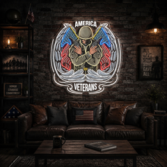 Angel Soldier hold Short Guns raise America Flags Neon Sign Light Artwork