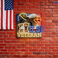 Eagle, Helmet, Gun and Boots gift for US Veteran Neon Sign Light Artwork