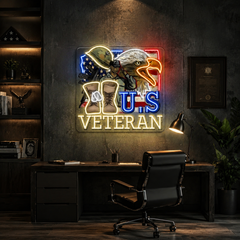 Eagle, Helmet, Gun and Boots gift for US Veteran Neon Sign Light Artwork