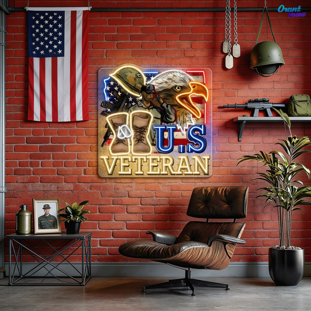 Eagle, Helmet, Gun and Boots gift for US Veteran Neon Sign Light Artwork
