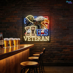 Eagle, Helmet, Gun and Boots gift for US Veteran Neon Sign Light Artwork