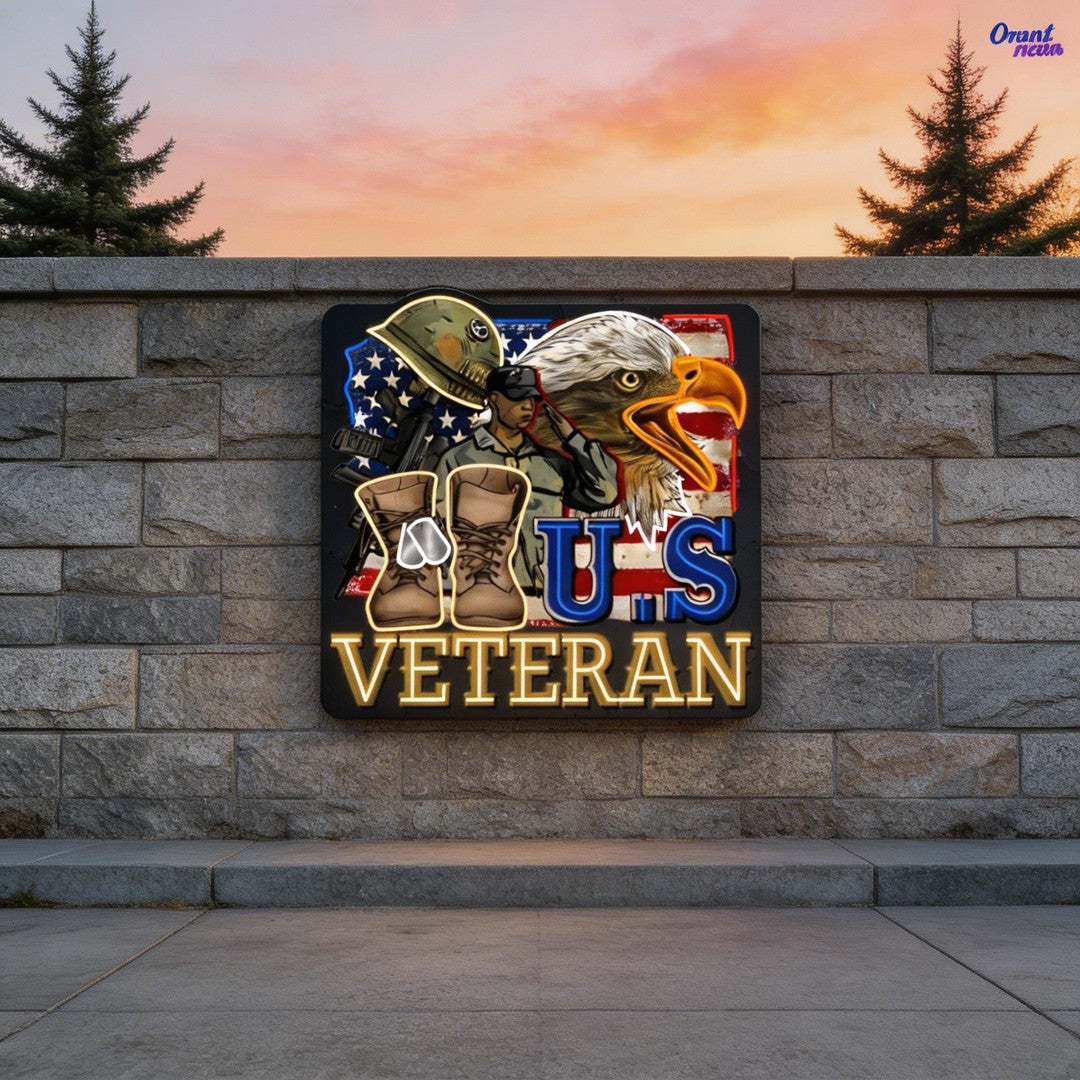 Eagle, Helmet, Gun and Boots gift for US Veteran Neon Sign Light Artwork