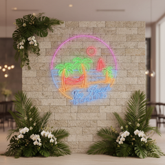 The Beach Is Calling Neon Sign Custom Ocean Palm Tree Neon Sign