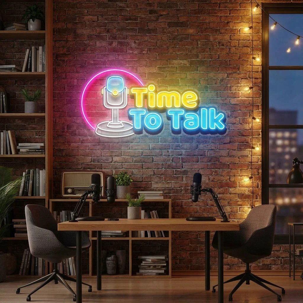 "Time To Talk" Podcast LED Neon Sign - Custom Artwork