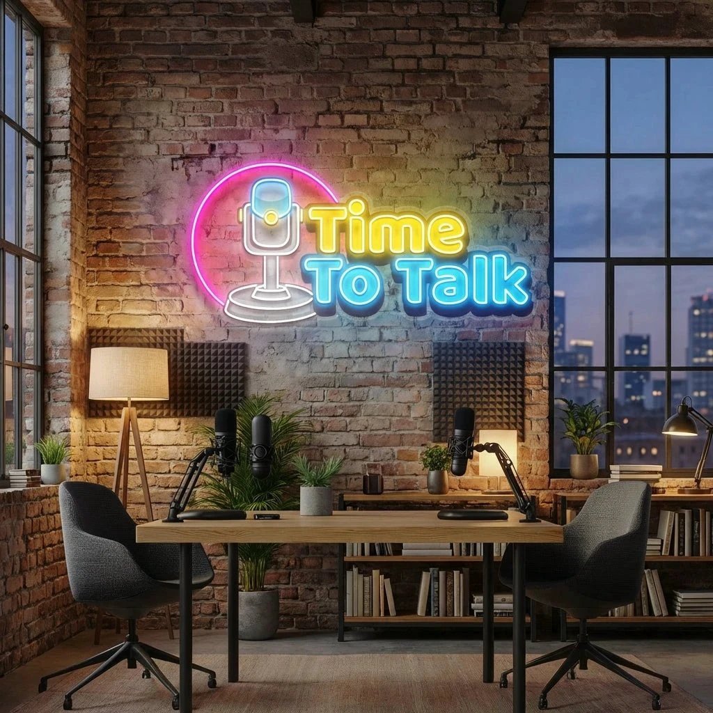 "Time To Talk" Podcast LED Neon Sign - Custom Artwork