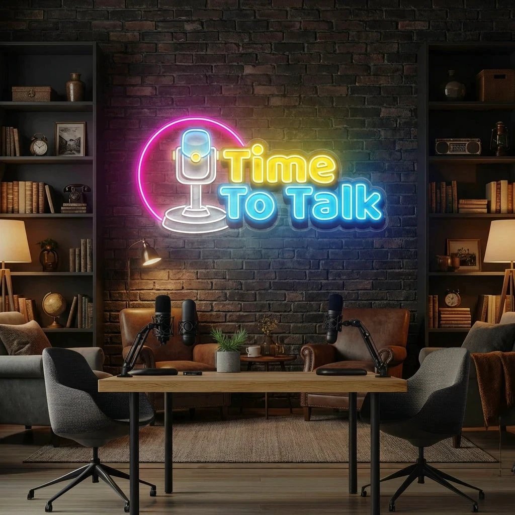 "Time To Talk" Podcast LED Neon Sign - Custom Artwork