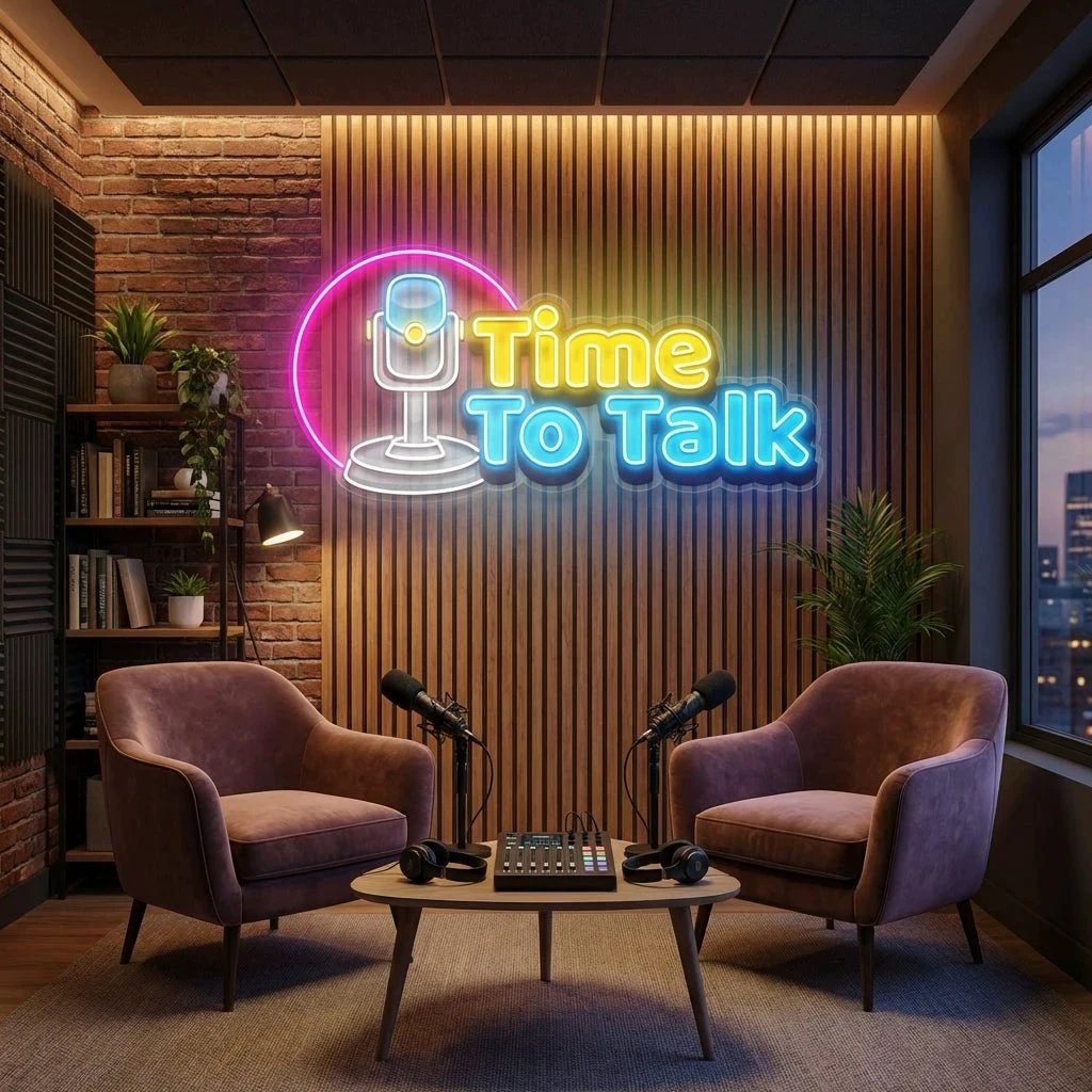 "Time To Talk" Podcast LED Neon Sign - Custom Artwork