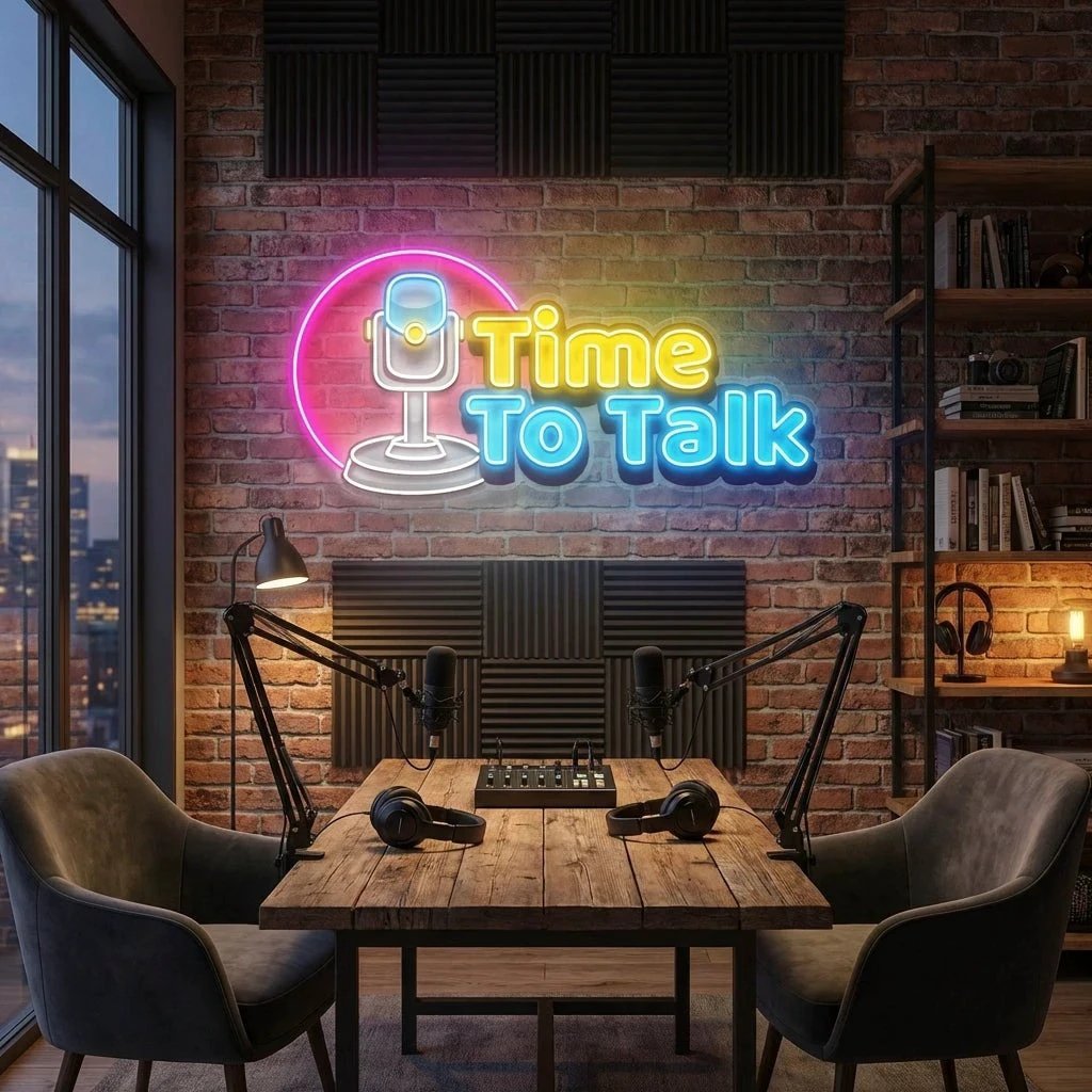 "Time To Talk" Podcast LED Neon Sign - Custom Artwork