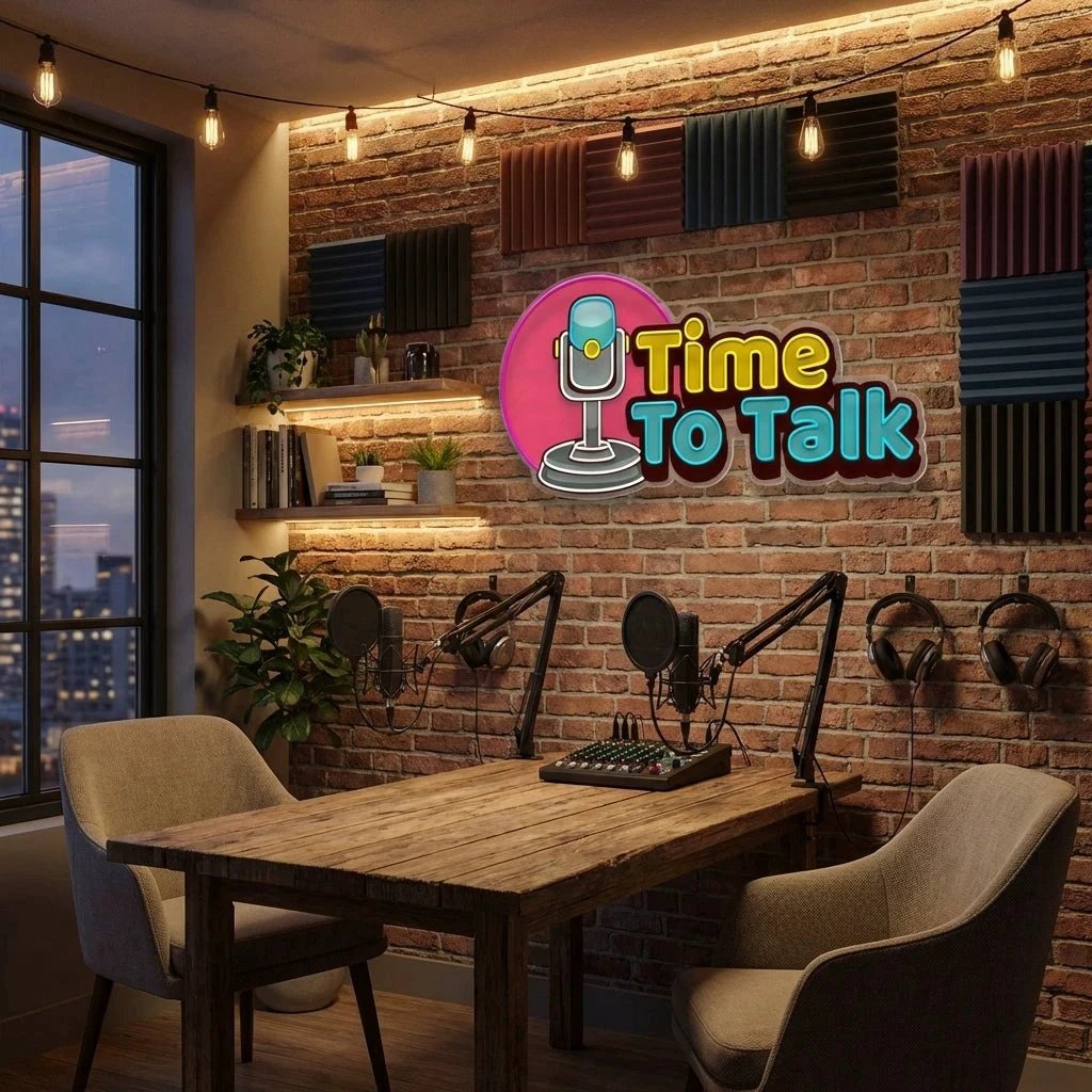 "Time To Talk" Podcast LED Neon Sign - Custom Artwork