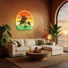 Tropical Palm Trees Retro Vintage Sunset Artwork Led Neon Sign Light