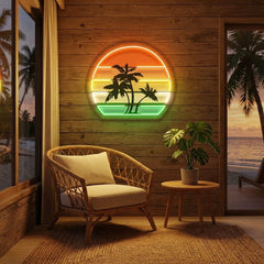 Tropical Palm Trees Retro Vintage Sunset Artwork Led Neon Sign Light