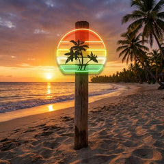 Tropical Palm Trees Retro Vintage Sunset Artwork Led Neon Sign Light