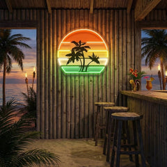 Tropical Palm Trees Retro Vintage Sunset Artwork Led Neon Sign Light