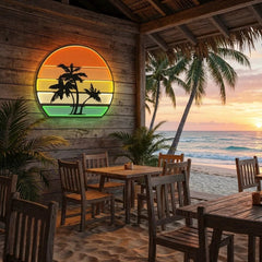 Tropical Palm Trees Retro Vintage Sunset Artwork Led Neon Sign Light