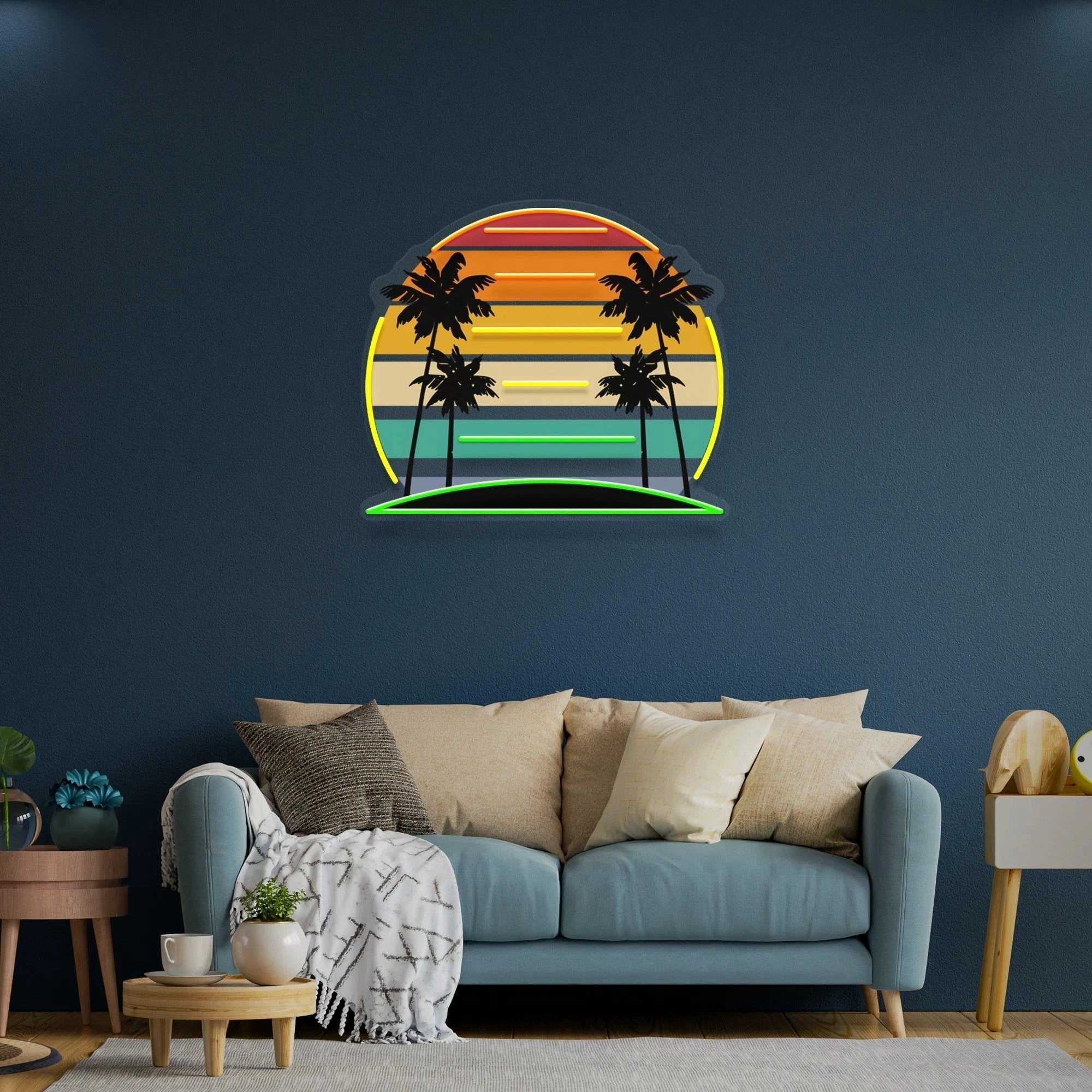 Tropical Retro Vintage Sunset Palm Tree Artwork Led Neon Sign Light