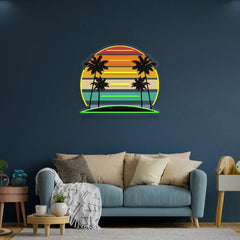 Tropical Retro Vintage Sunset Palm Tree Artwork Led Neon Sign Light