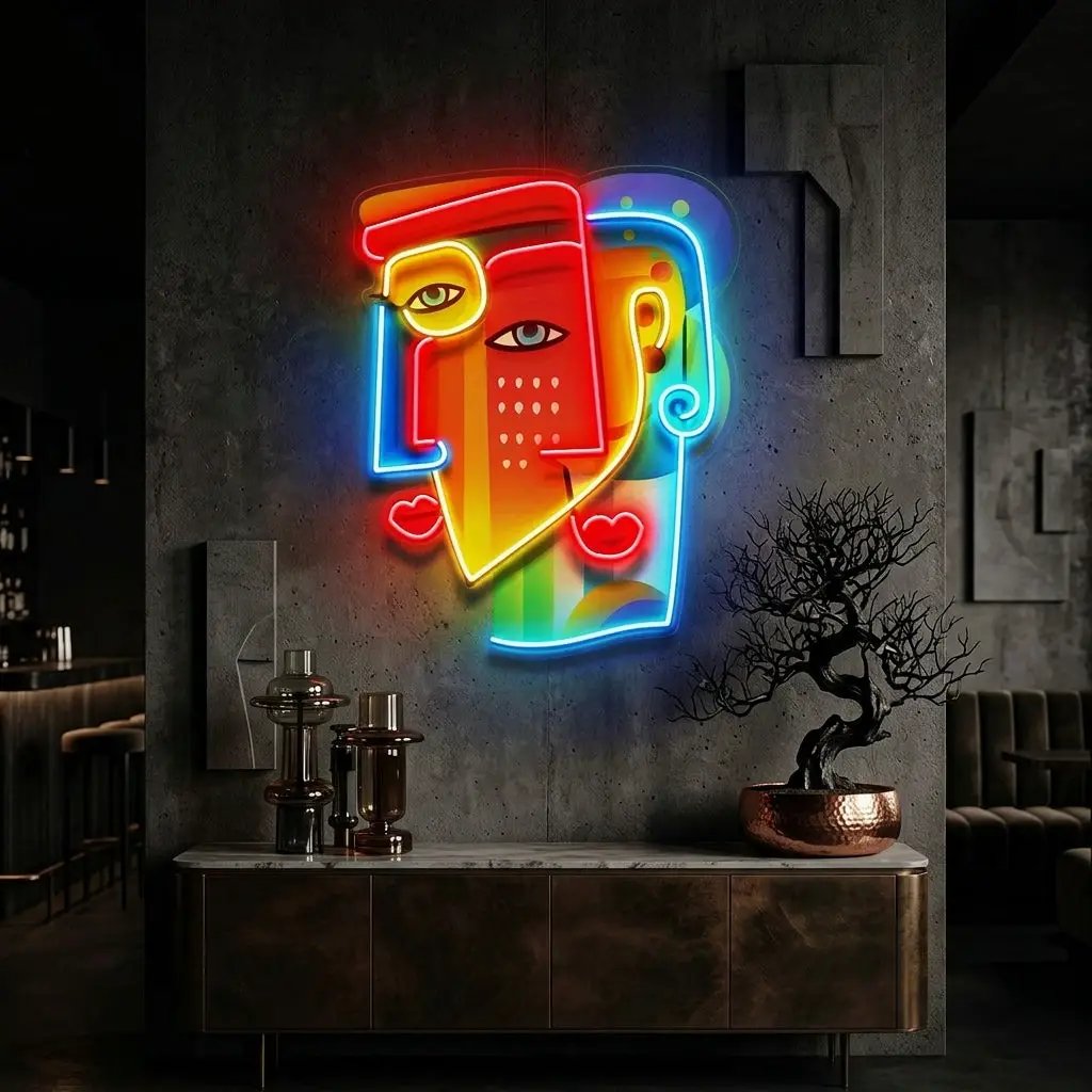 Two Colorful Women Portrait Abstract Art LED Neon Sign Light Pop Art