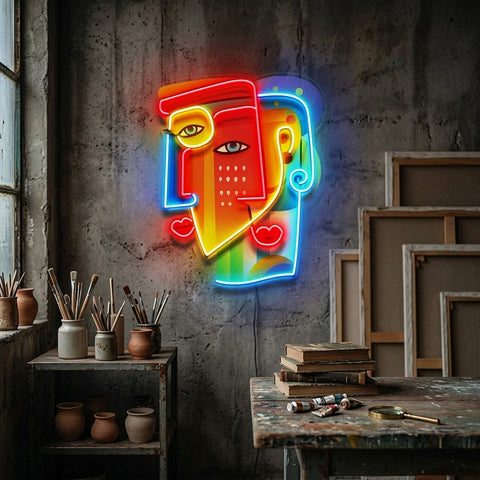 Two Colorful Women Portrait Abstract Art LED Neon Sign Light Pop Art