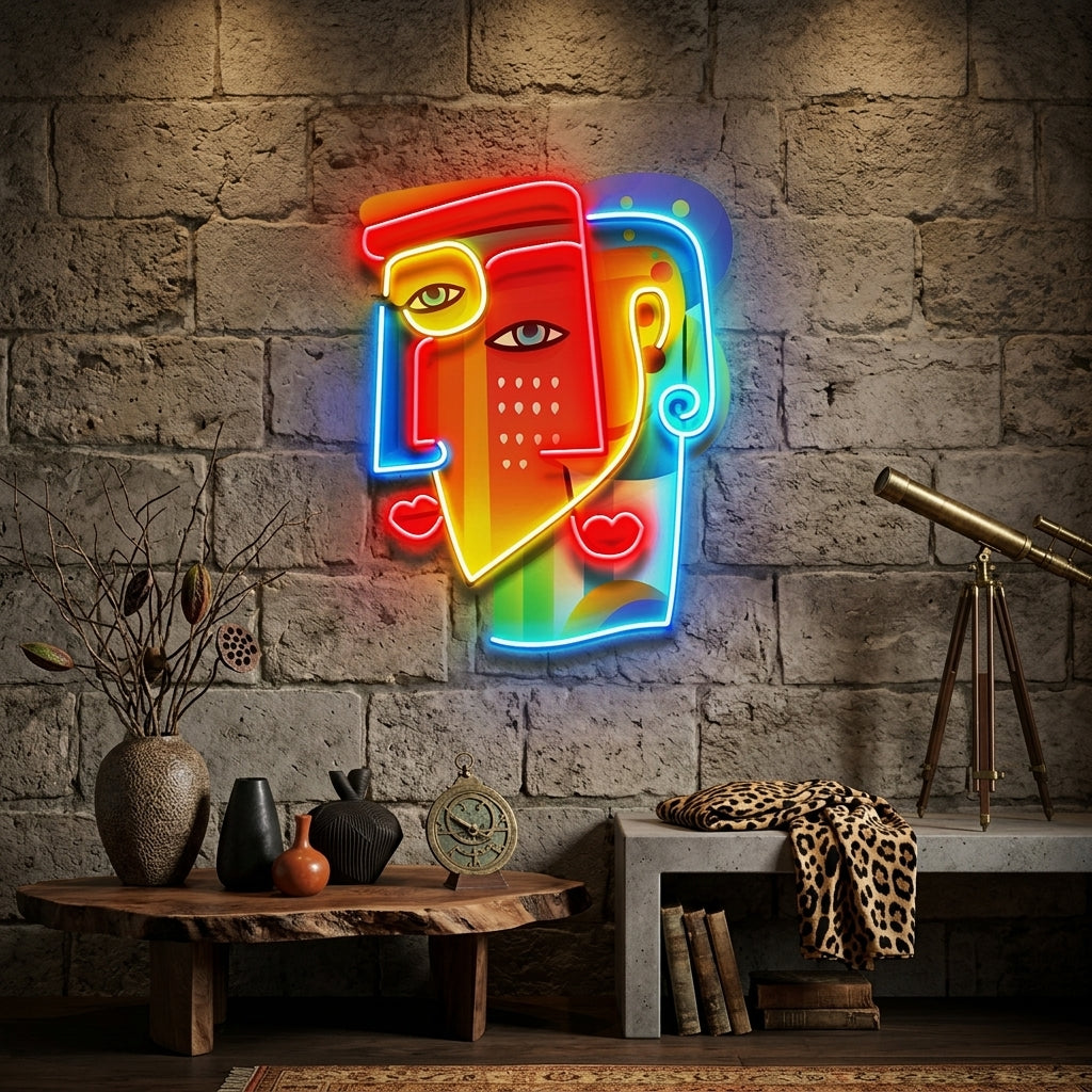 Two Colorful Women Portrait Abstract Art LED Neon Sign Light Pop Art