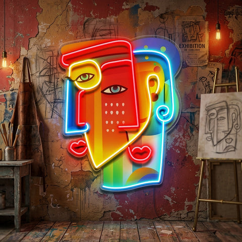 Two Colorful Women Portrait Abstract Art LED Neon Sign Light Pop Art