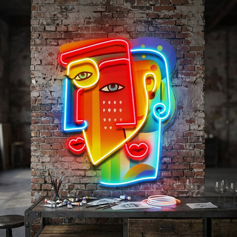 Two Colorful Women Portrait Abstract Art LED Neon Sign Light Pop Art