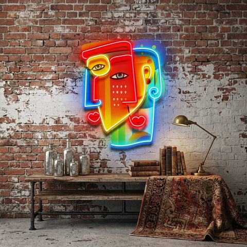 Two Colorful Women Portrait Abstract Art LED Neon Sign Light Pop Art