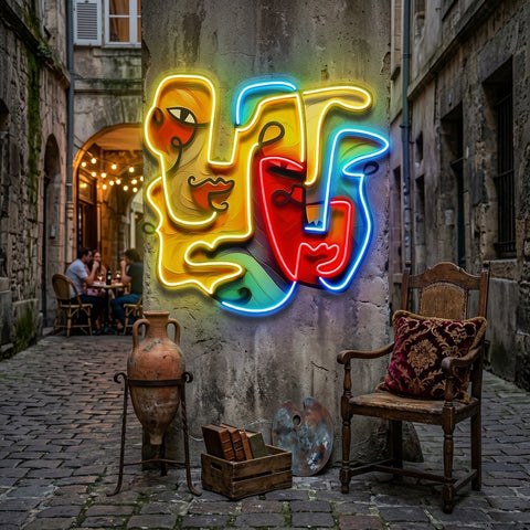 Two Quirky Faces Abstract Art LED Neon Sign Light Pop Art