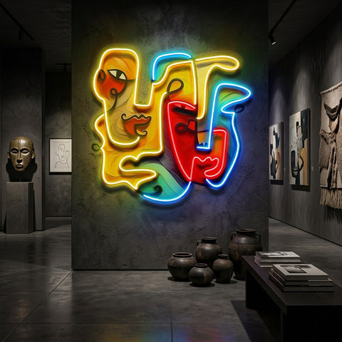 Two Quirky Faces Abstract Art LED Neon Sign Light Pop Art