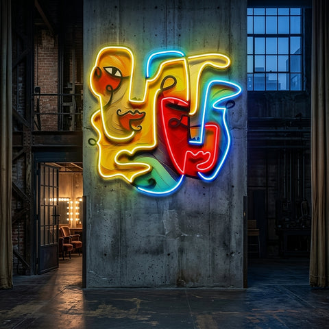 Two Quirky Faces Abstract Art LED Neon Sign Light Pop Art